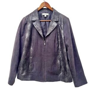 Studio Works Petite Gray Snake‎ Print Faux Suede Zip Front Jacket Women's 12P